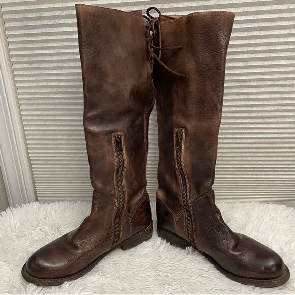 Bed Stu Manchester II Teak Rustic Leather Riding Boots Tall Lace Up back sz‎ 6 - Picture 4 of 11